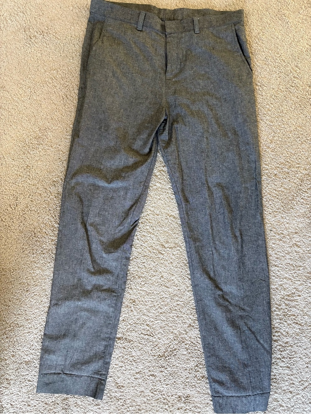 American Apparel Men’s Gray Chino Pants 36 Slim Tapered Cotton Chambray Zip